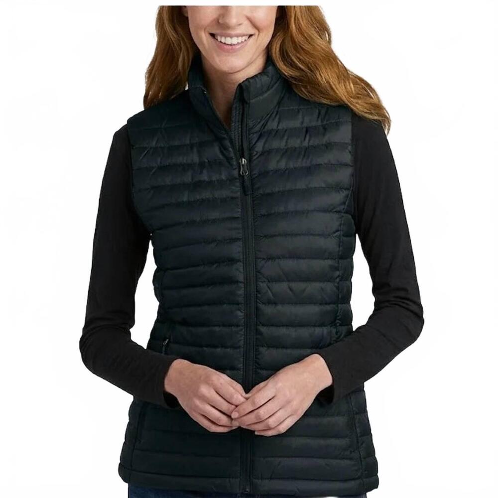 NEW EDDIE BAUER microlight full zip down puffer vest - plus in black